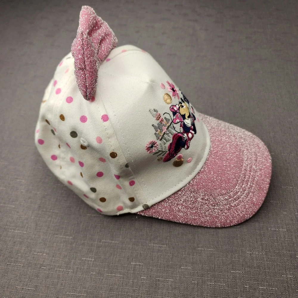 Disney Minnie Mouse Girl Toddler Stretch Hat Pink Glitter Bow Sparkle Polka Dot